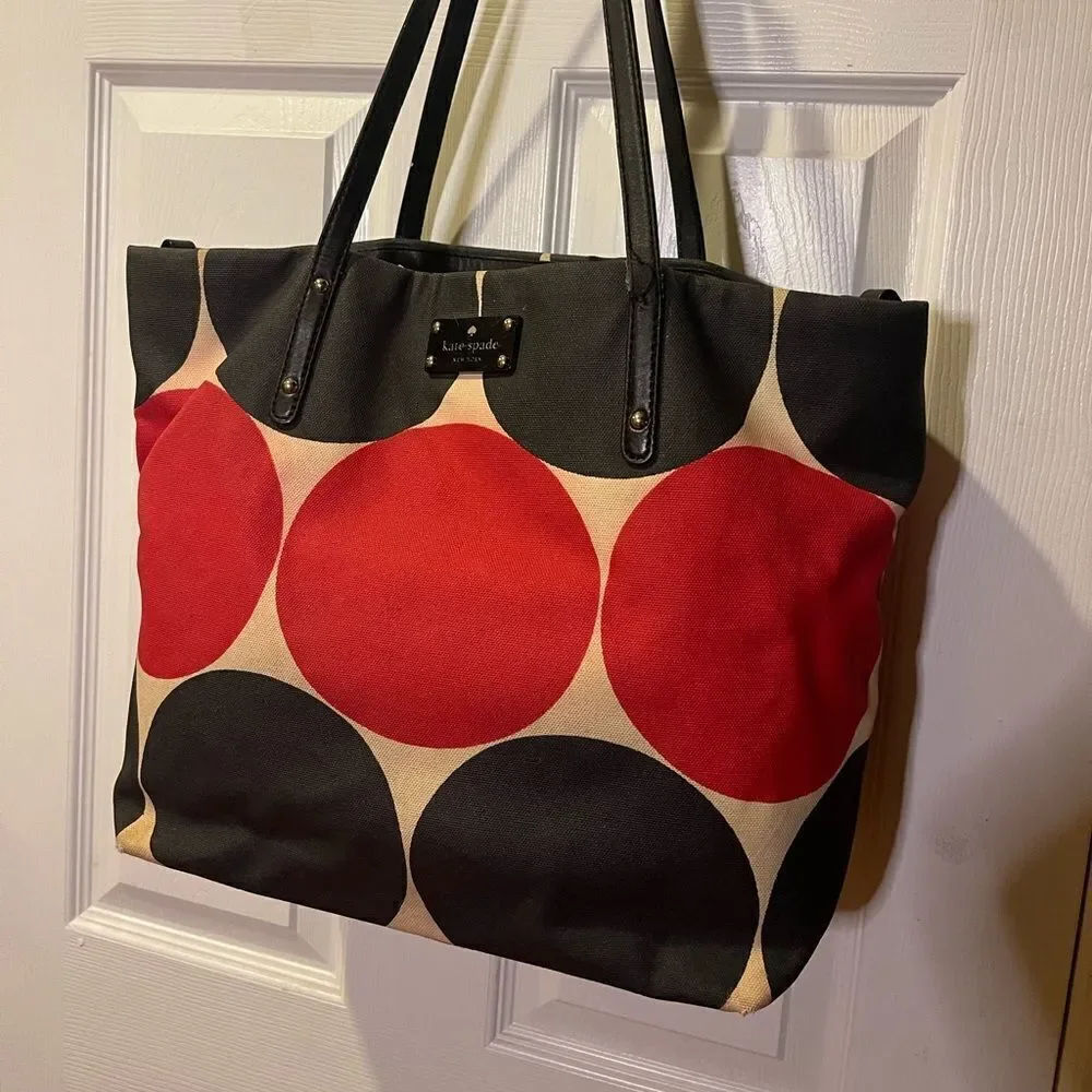 Kate Spade Bon Shopper Baby Bag, Tote, Deborah Dot Red Black & beige canvas